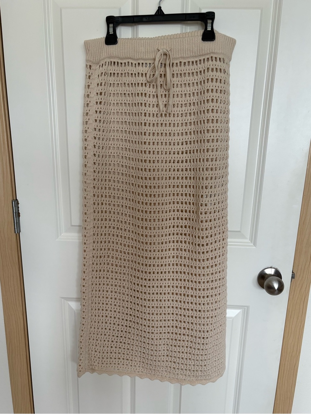 Hollister Crochet Maxi Skirt in Light Beige with Drawstring